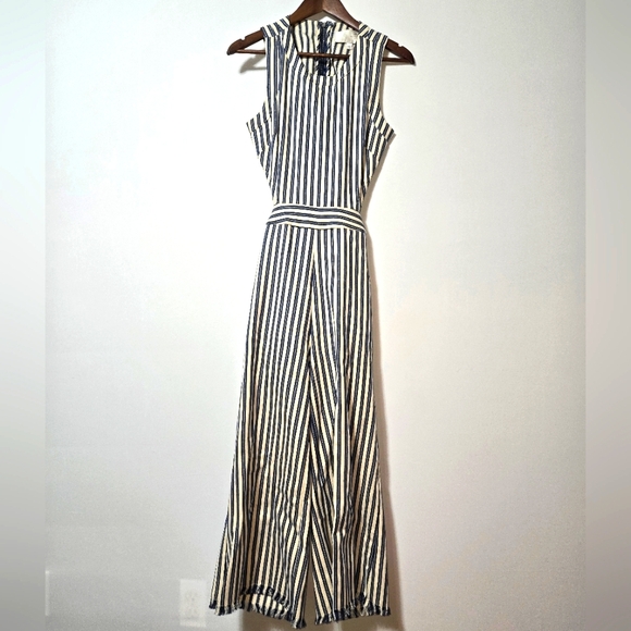 J.O.A. Striped Sailor Jumpsuit Blue White Medium - Picture 2 of 9